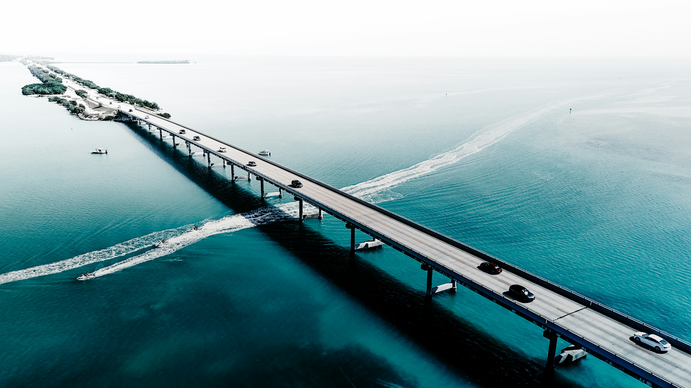 Bridge crossing calm turquoise water in the Florida Keys