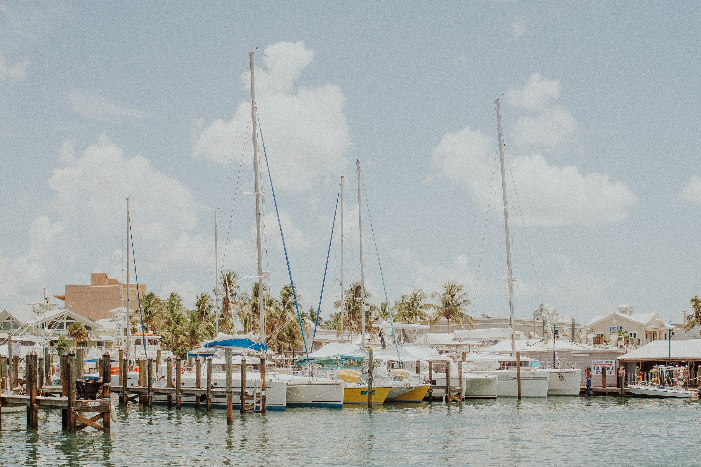 Boats moored at a marina in the Florida Keys